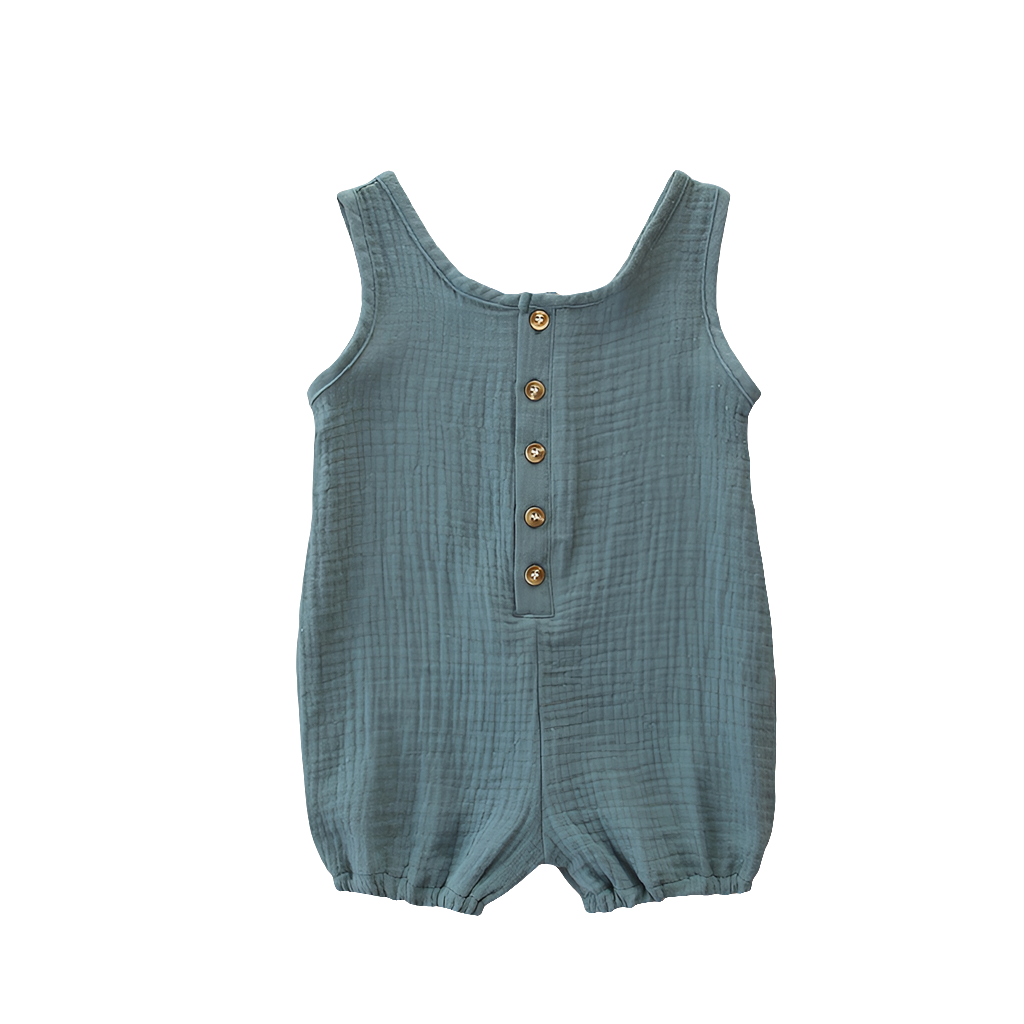 Sleeveless Solid Colour Cotton & Linen Baby Romper