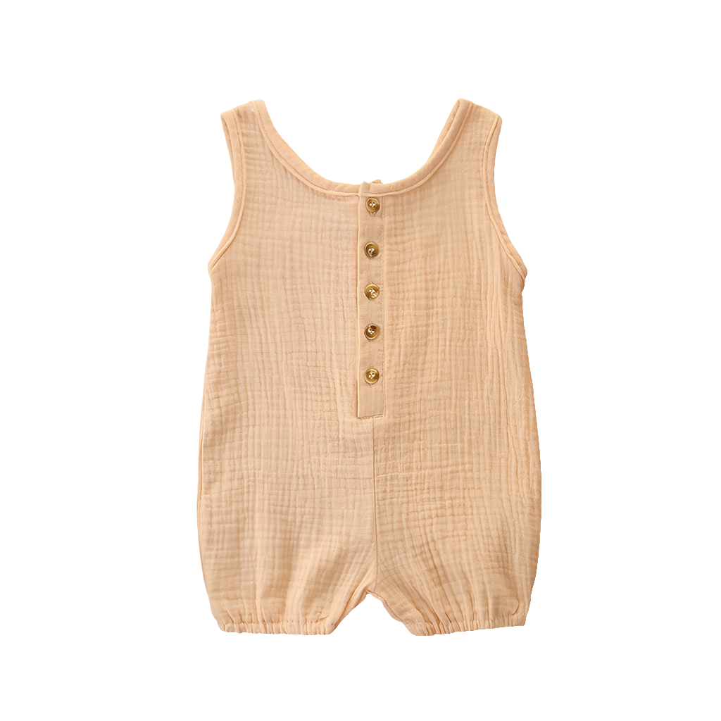 Sleeveless Solid Colour Cotton & Linen Baby Romper