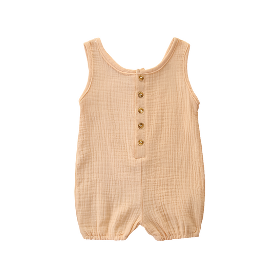 Sleeveless Solid Colour Cotton & Linen Baby Romper