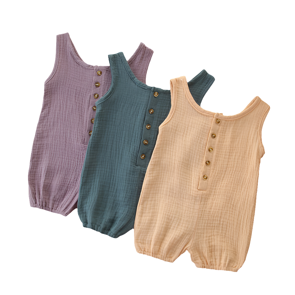 Sleeveless Solid Colour Cotton & Linen Baby Romper