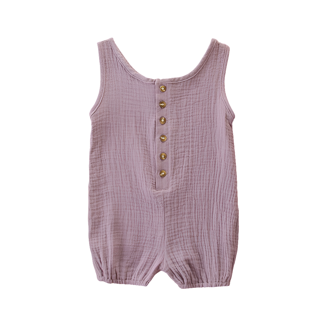 Sleeveless Solid Colour Cotton & Linen Baby Romper