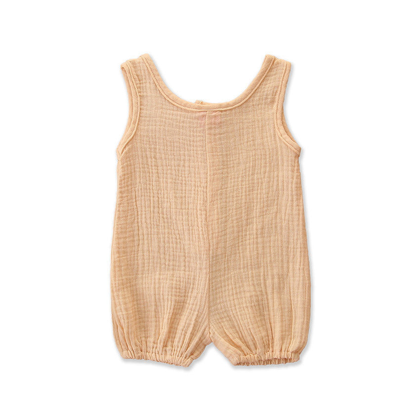 Sleeveless Solid Colour Cotton & Linen Baby Romper
